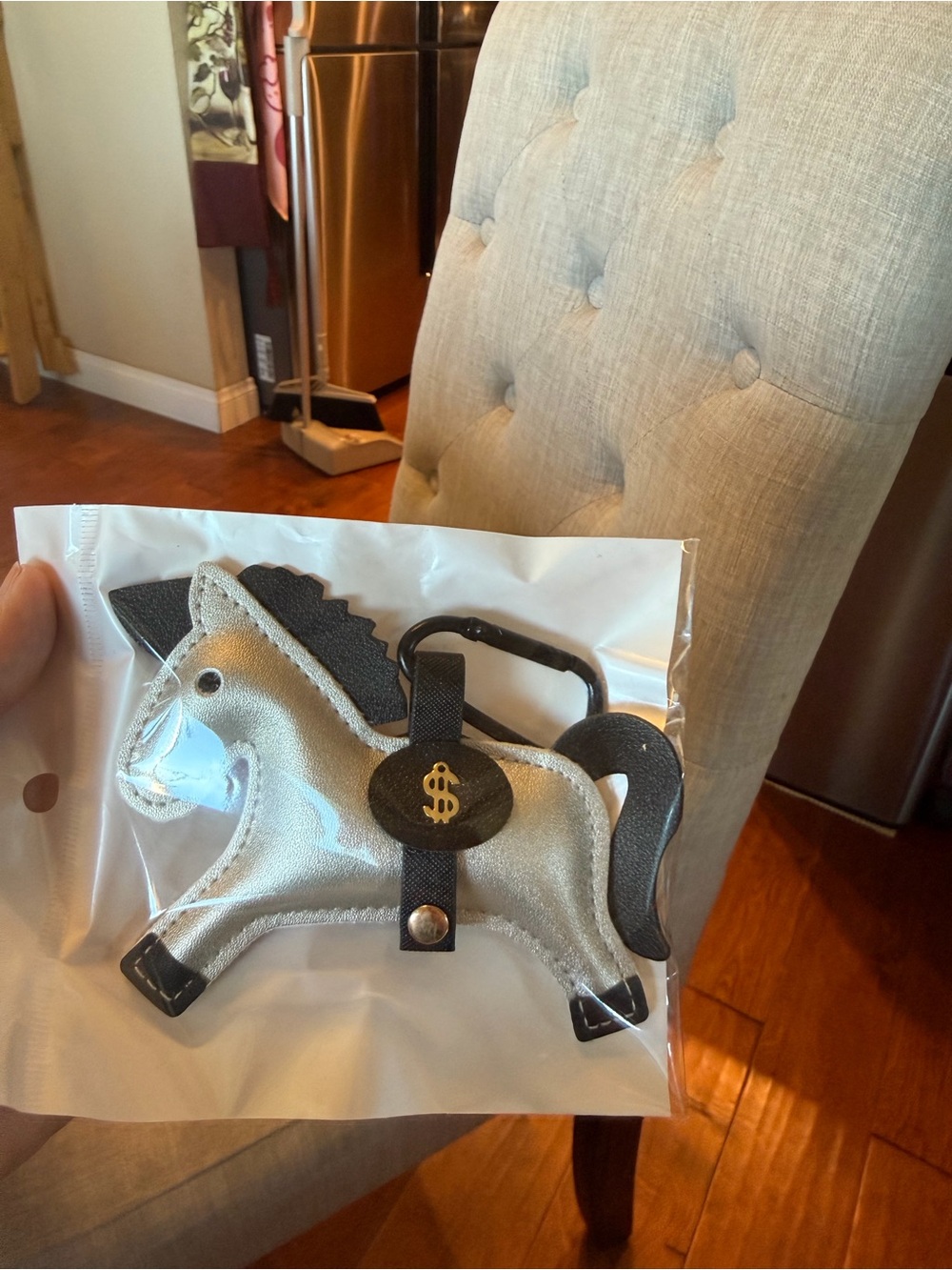 Silver and Black Horse Keychain with Dollar Charm